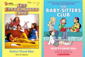 Covers of the old Babysitters Club and the new graphic novel Babysitters Club