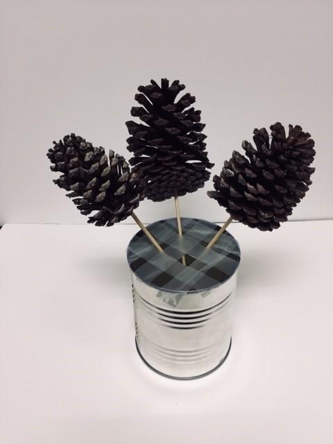 Pine cone skewers in a can