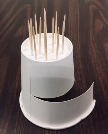 Toothpick and paper cup frog