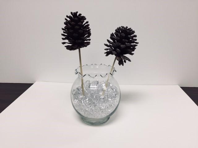 pine cone skewers in glass beads