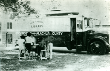 bookmobile 1976 Librarian Katy Dunn with children