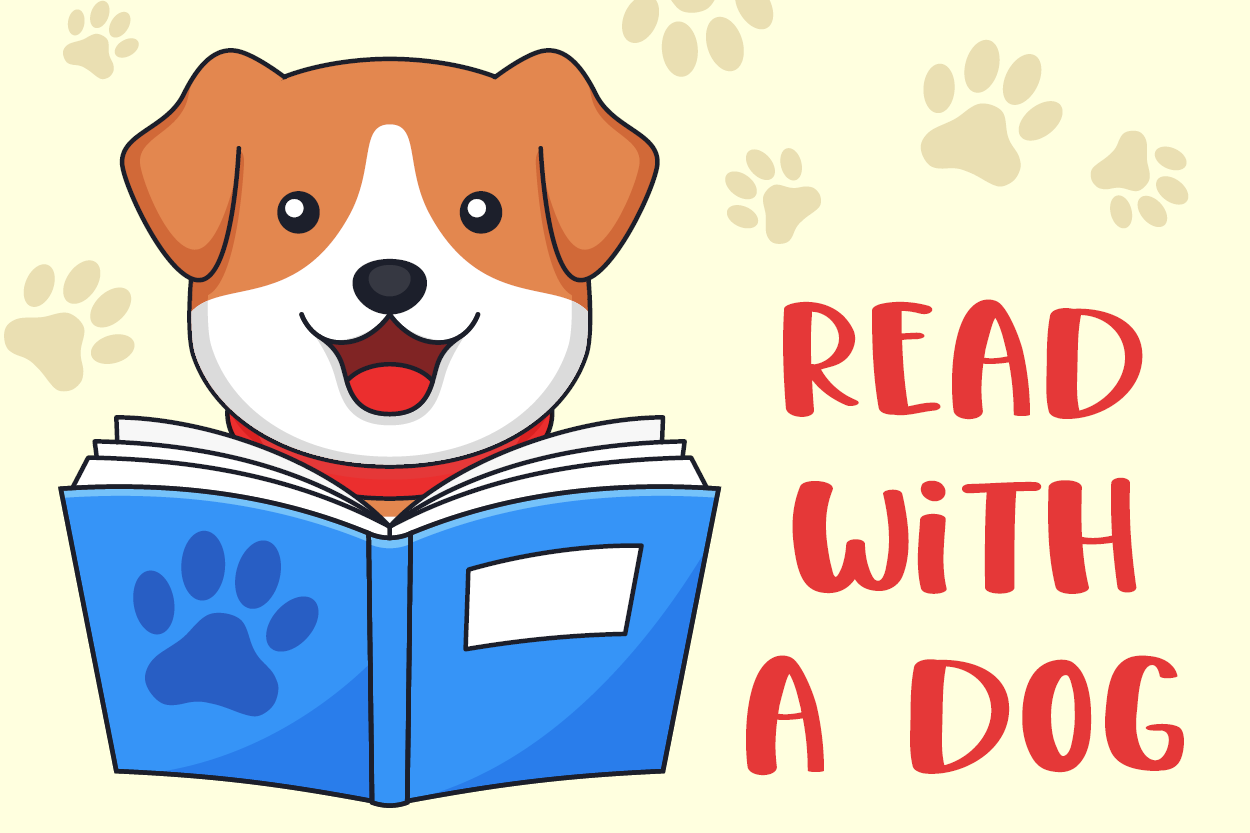 dog reading clipart