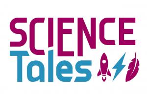 Science Tales logo including icons of a rocket, lightning bolt, and a feather