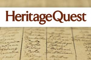 HeritageQuest logo and image of historic records