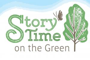 Story Time on the Green with illustrations of a tree and a butterfly