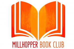 Illustration of an open book above the words Millhopper Book Club