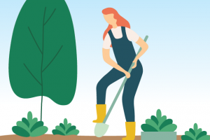 Illustration of someone digging in a garden