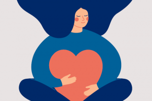 illustration of someone hugging a heart shaped object