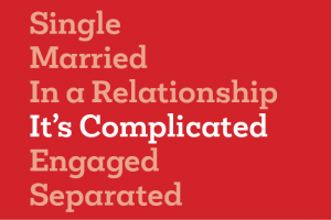 text illustration of Single, Married, In a Relationship, It's Complicated (highlighted), Engaged, Separated