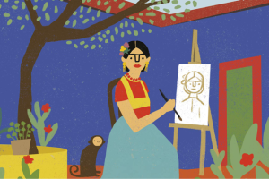 Illustration of Frida Kahlo painting