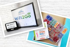Photos of mobile hotspot and science activity kit