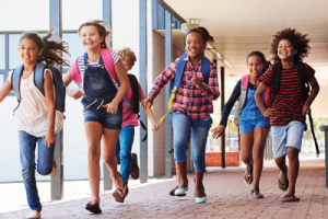 children running from school
