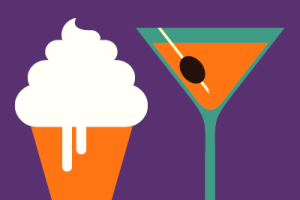 Illustration of cold treats, including an ice cream cone and a drink
