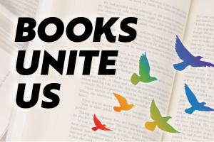 Books Unite Us illustration of colorful birds in flight