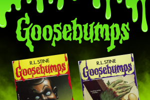 Goosebumps text illustration with cover images of related books