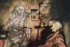 illustration of ghostly image in front of someone sitting down