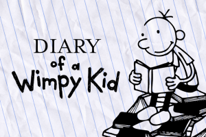 Diary of a Wimpy Kid text illustration with a child reading a book