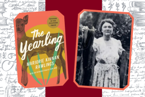 The Yearling book cover of a deer with Marjorie Kinnan Rawlings