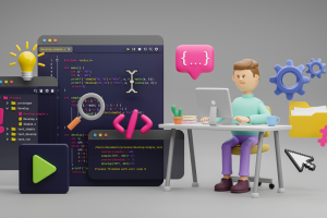 digital creator space with someone behind a desk on a computer