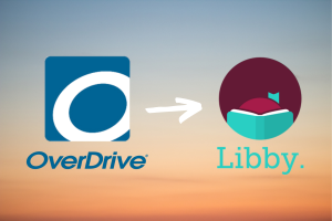 OverDrive logo of letter O transition to Libby logo of someone reading a book