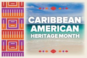 Caribbean American Heritage Month text illustration with beach background