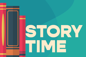 story time text illustration with books