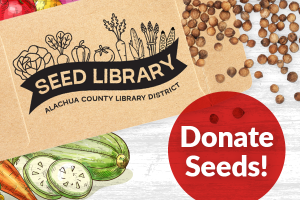Donate seeds, Seed Library, Alachua County Library District illustration of vegetables