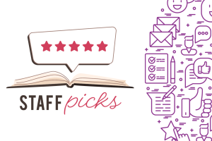 Staff Picks illustration of open book with 5 stars above it