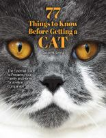 Book cover of 77 Things to Know Before Getting a Cat, with image of a gray cat with orange eyes
