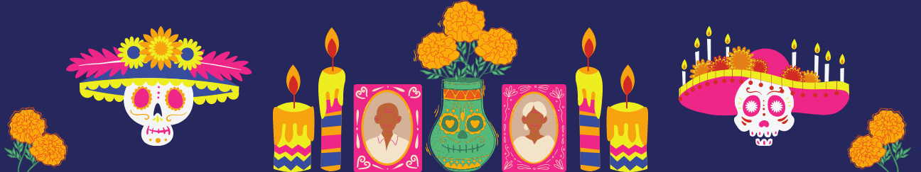 Illustrated images of Day of the Dead iconography