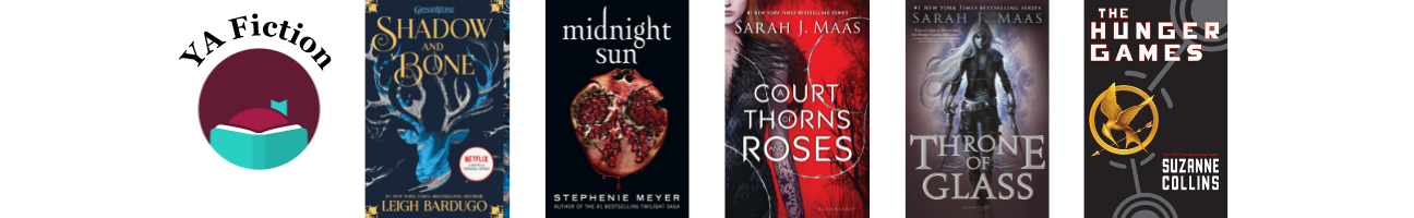 YA fiction, digital: Five book covers that are linked to below.