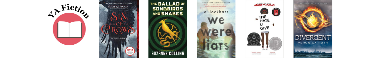 YA fiction, print: Five book covers that are linked to below