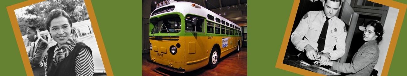 Rosa Parks, green and yellow bus Parks rode now at the Henry Ford Museum, Rosa Parks being fingerprinted