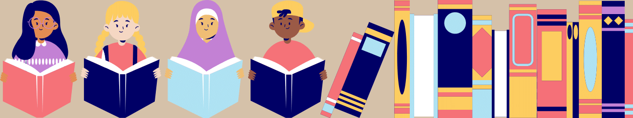 Illustration of Books and Young People Reading