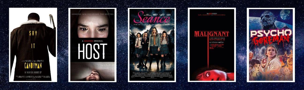 Cover art for Candyman (2021), Host (2020), Séance, Malignant, and Psycho Goreman