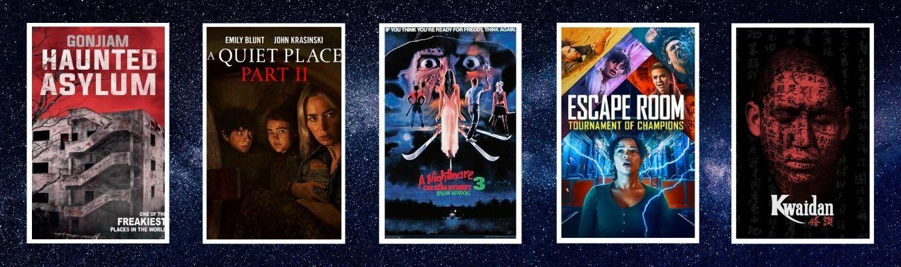 Cover art for Gonjiam Haunted Asylum, A Quiet Place II, A Nightmare on Elm Street 3: Dream Warriors, Escape Room: Tournament of Champions, and Kwaidan