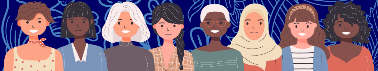 Header with illustrations of diverse women