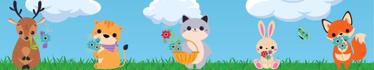 Header with illustrations of animals in springtime.