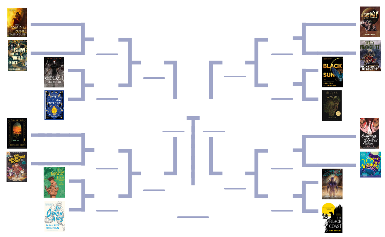 A blank version of the above bracket. The book covers for the first round have been filled in, but the rest is empty so that patrons can decide their own ultimate space gaze title. 