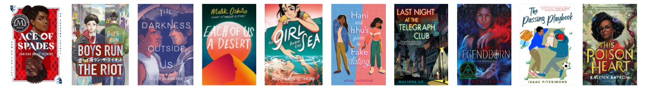 A row of ten book covers for the top ten titles for young adults. The corresponding titles and descriptions are in the accordion below.