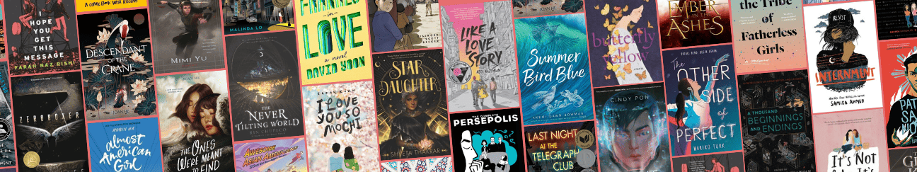 A long thin banner with a pink background. It has many book covers from the titles discussed in the blog.