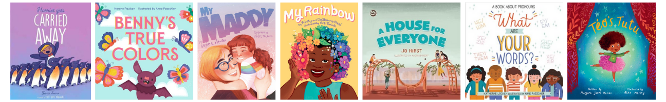 A series of book covers side by side -- titles and authors are listed below the image.