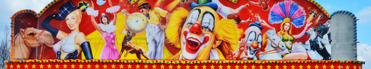 circus marquee with clown and other acts