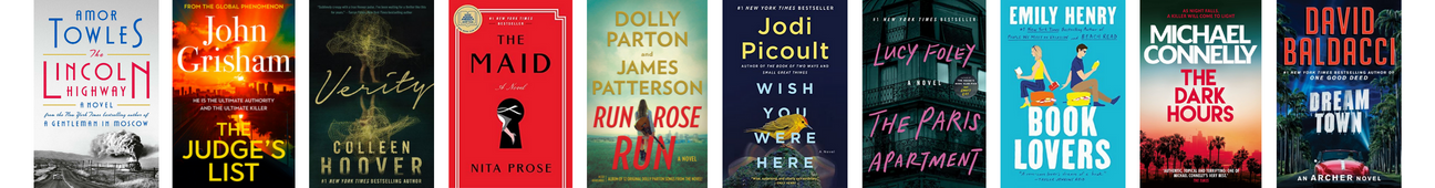 A long thin banner with ten book covers. The titles are listed and linked to in the accordion below.