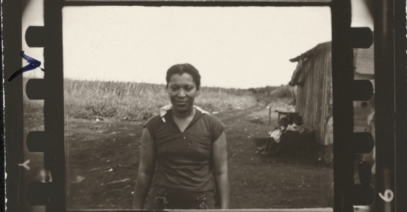 Author Zora Neale Hurston in a farmyard in Florida in the 1930s.