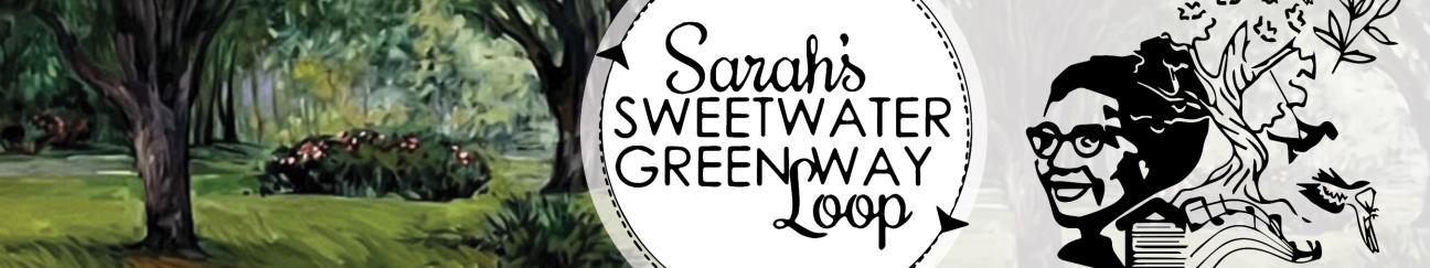Sarah's Sweetwater Greenway Loop text illustration with Sarah and the outdoors