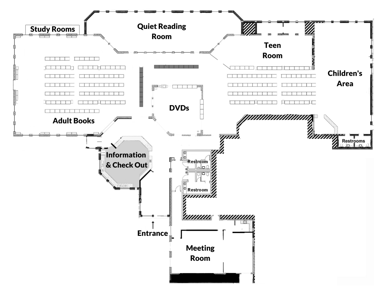 The Millhopper Branch floorplan, with the relevant open house areas labeled. 