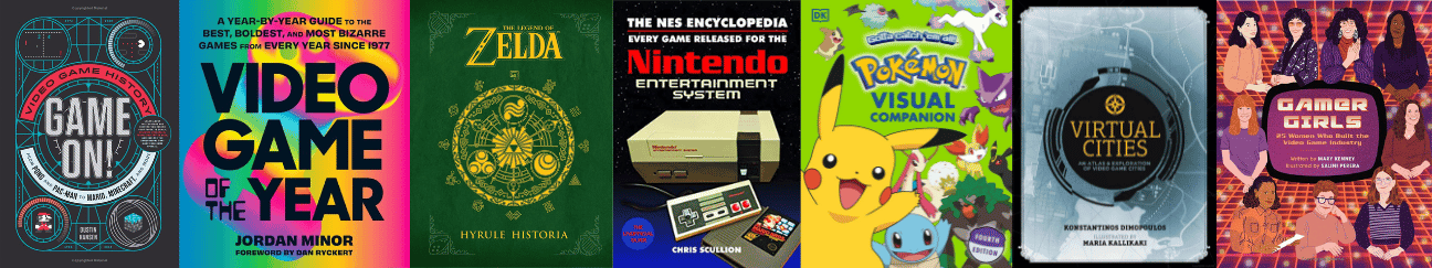 Book covers of titles related to video games