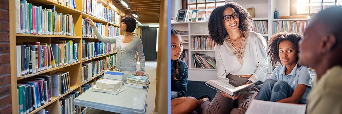 Stock Images of Librarians working with kids