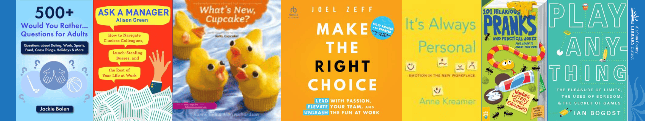 Banner linking to a booklist called "Fun at Work--Nonfiction." Banner shows some covers of items on the list.